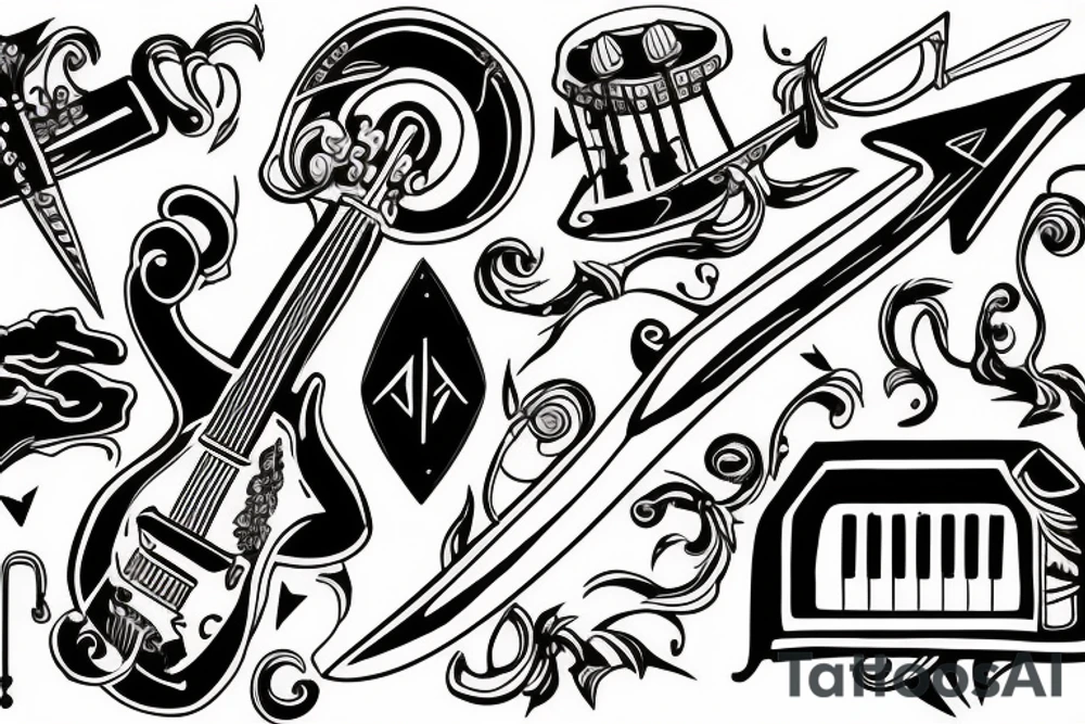 Music and swords tattoo idea