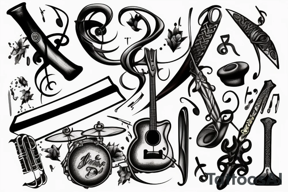 Music and swords tattoo idea