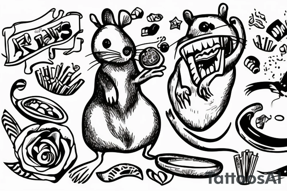 rat eating some fries tattoo idea