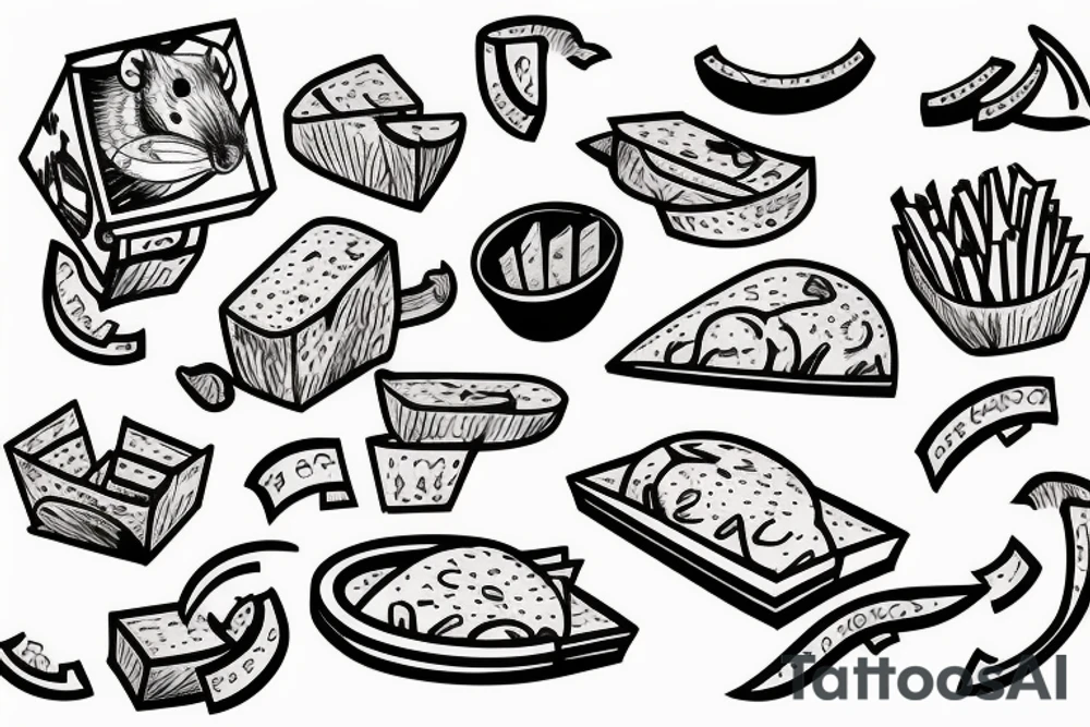 rat eating some fries tattoo idea