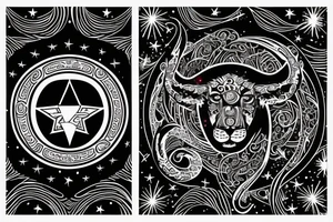 Leo zodiac symbol with stars and swirls with the initials of EEM tattoo idea