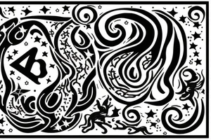 Leo zodiac symbol with stars and swirls with the initials of EEM tattoo idea