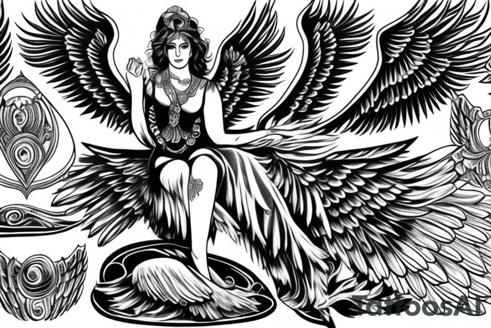 a greek godess with wings standing on a plane tattoo idea