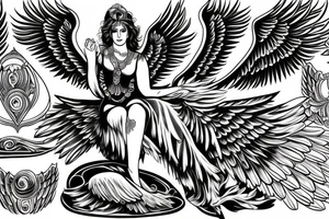 a greek godess with wings standing on a plane tattoo idea