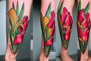 Gladiola climbing up back of leg tattoo idea