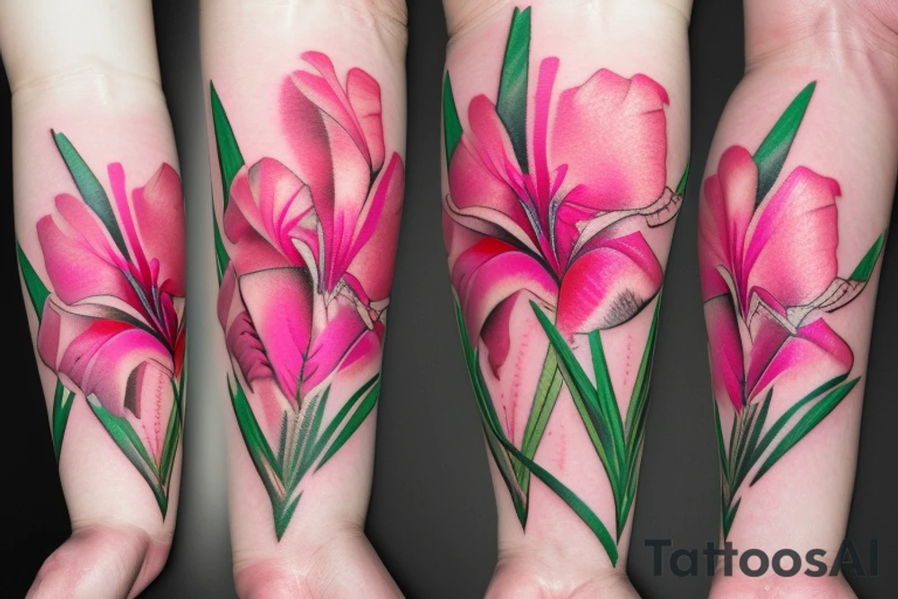 Pink Gladiola with Polish writing tattoo idea