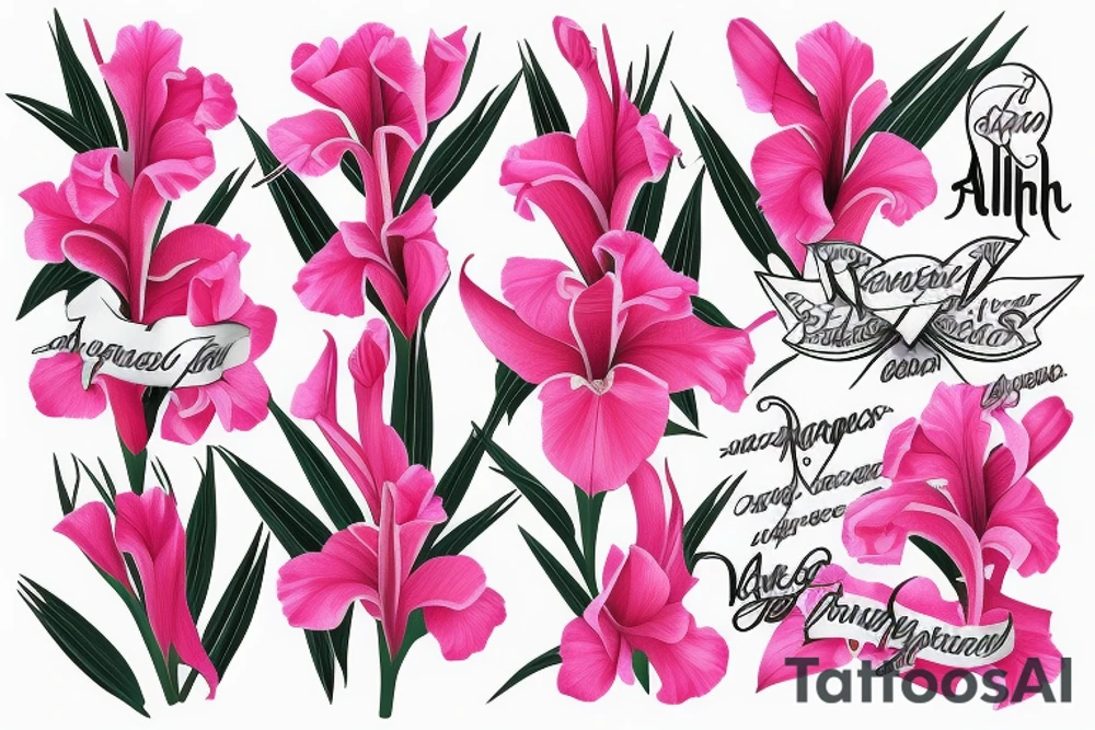 Pink Gladiola with Polish writing tattoo idea
