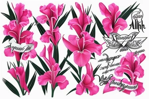 Pink Gladiola with Polish writing tattoo idea