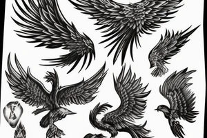 flying phoenix turning to ashes tattoo idea