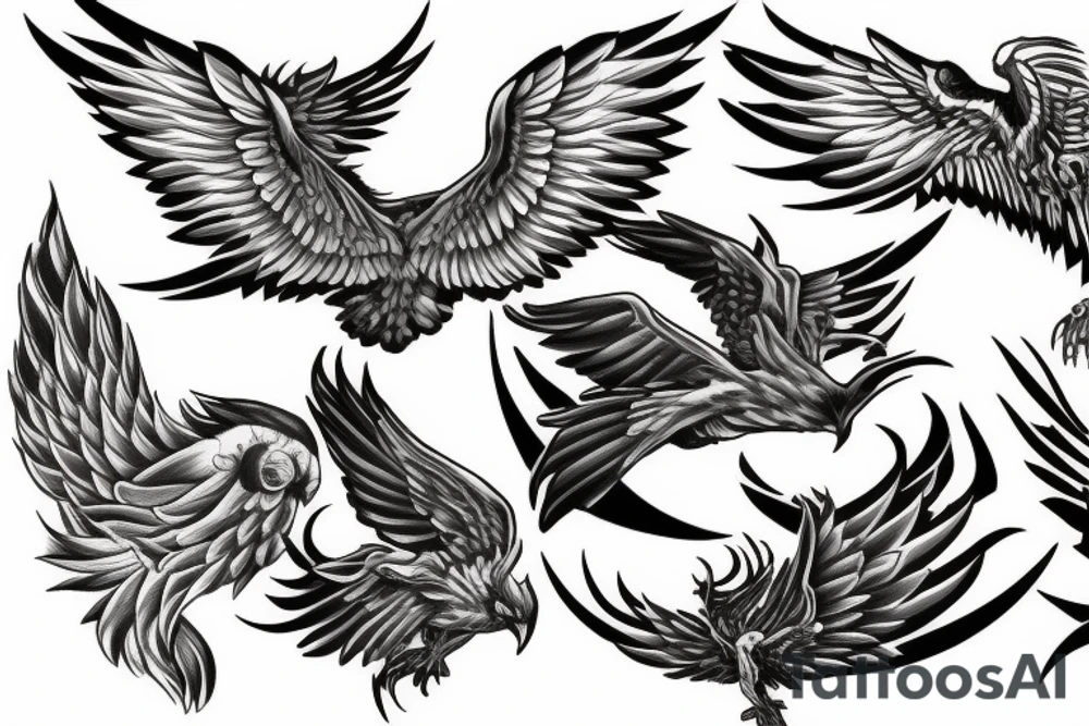 flying phoenix turning to ashes tattoo idea