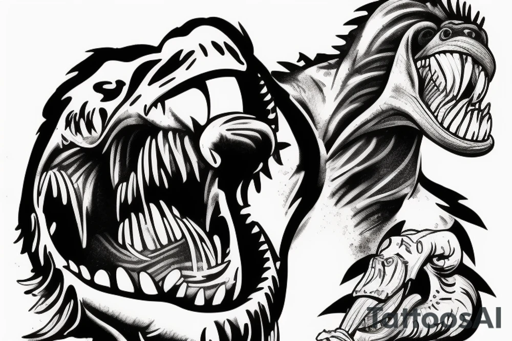 King Kong ripping dinosaurs tongue out tattoo idea