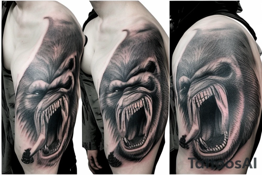 King Kong ripping dinosaurs tongue out tattoo idea