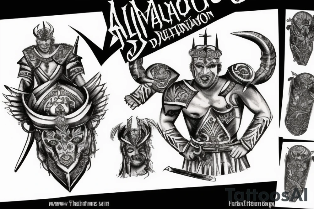 gladiator warrior fighting demon tattoo idea