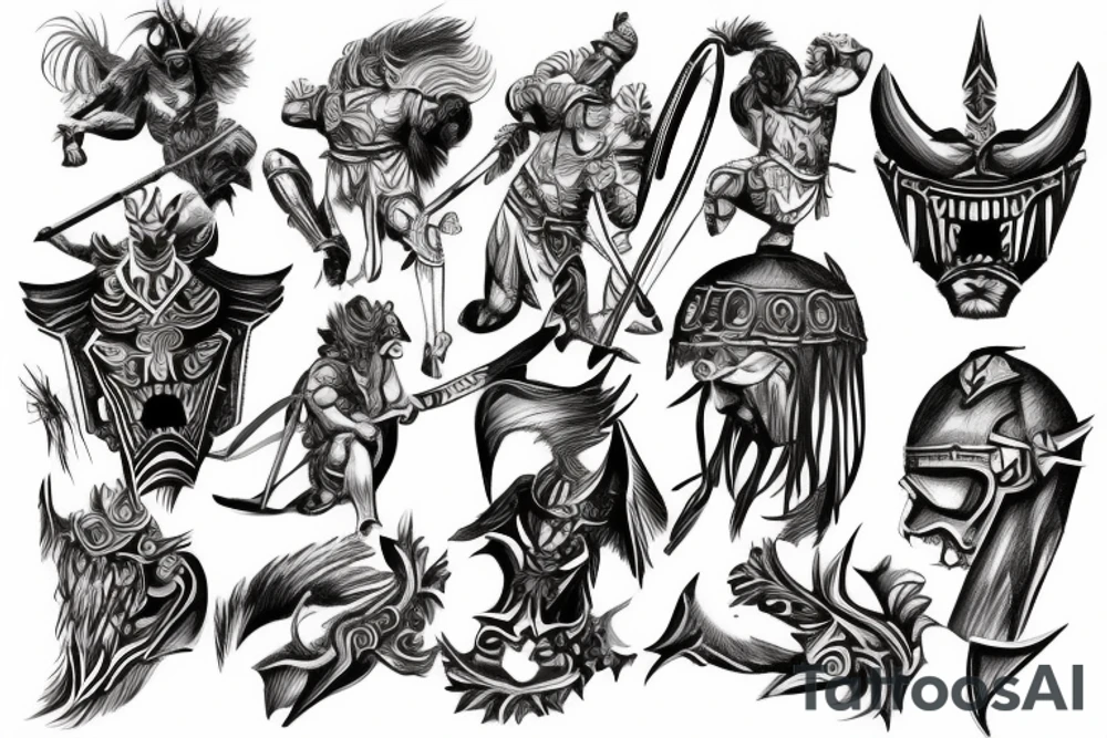 gladiator warrior fighting demon tattoo idea