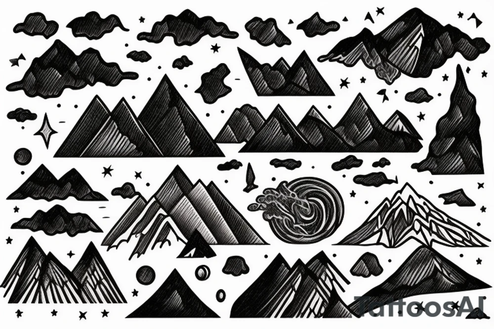 Mountains transitioning into the sky tattoo idea