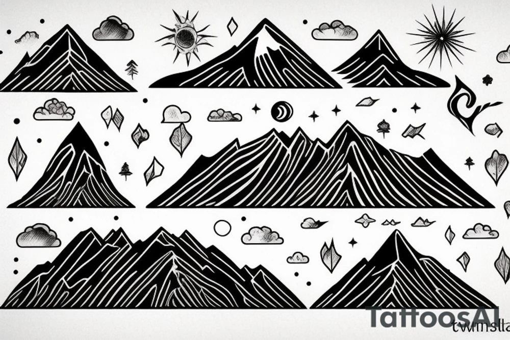 Mountains transitioning into the sky tattoo idea