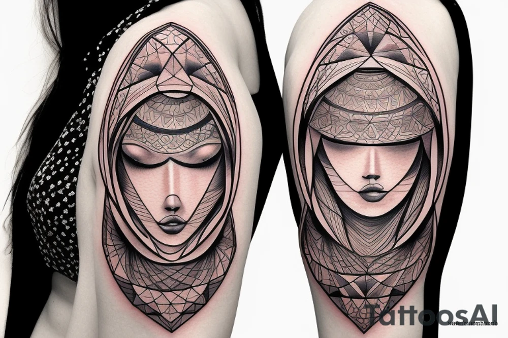 Women portrait with sacred geometry background tattoo idea