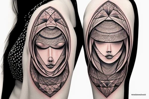 Women portrait with sacred geometry background tattoo idea