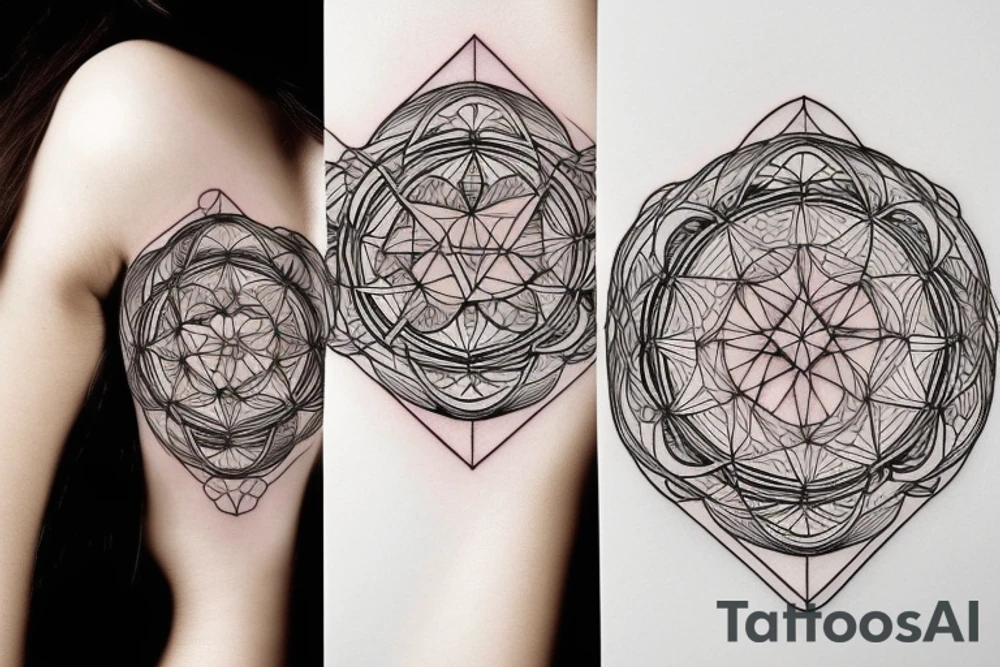 Women portrait with sacred geometry background tattoo idea