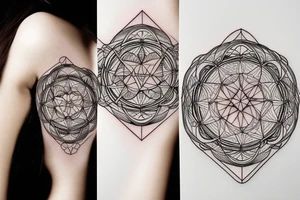 Women portrait with sacred geometry background tattoo idea