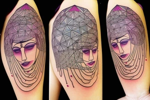 Full color Women portrait with sacred geometry background tattoo idea