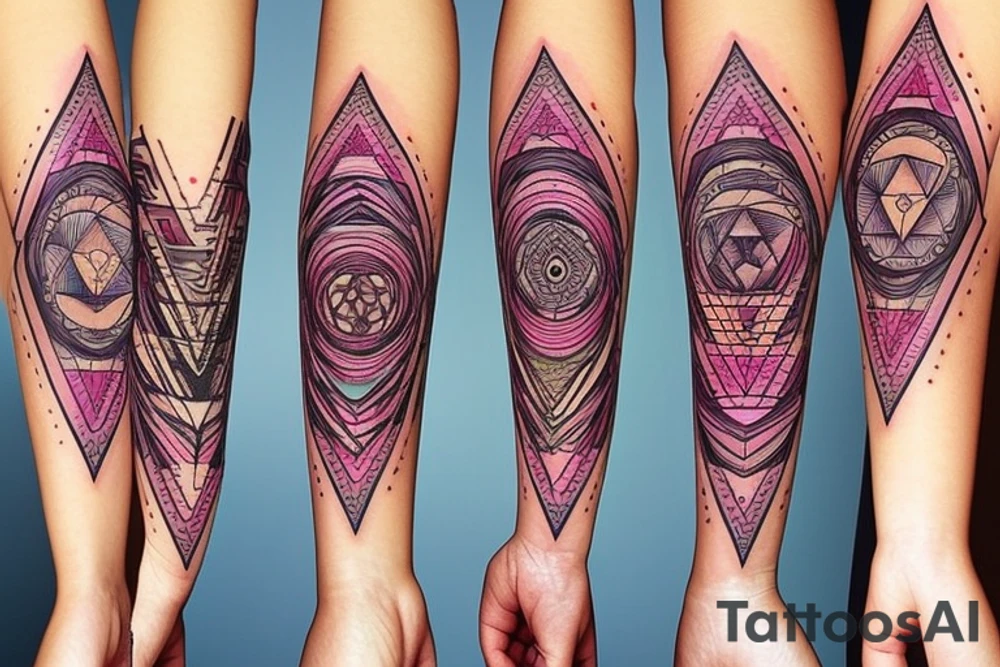 Full color Women portrait with sacred geometry background tattoo idea