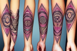 Full color Women portrait with sacred geometry background tattoo idea