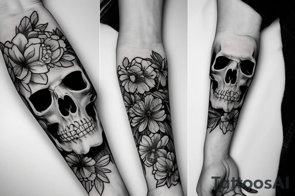 Skull Flower Death Beautiful tattoo idea