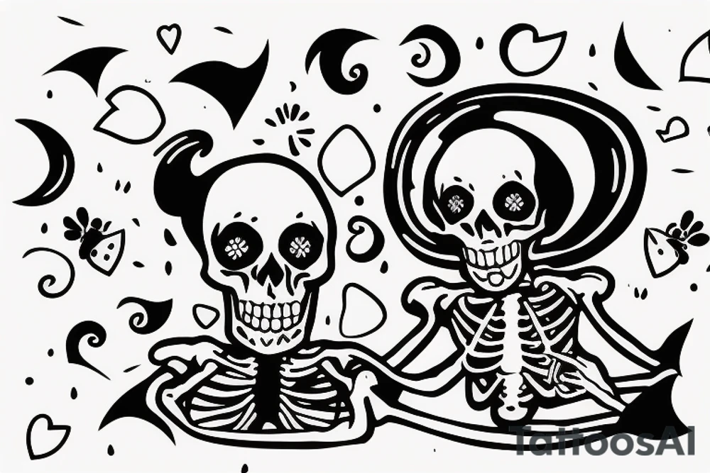Skeleton talking to a human at a campfire tattoo idea