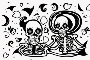 Skeleton talking to a human at a campfire tattoo idea