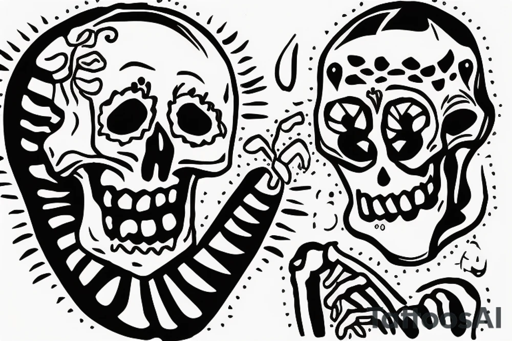 Skeleton talking to a human at a campfire tattoo idea