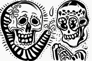 Skeleton talking to a human at a campfire tattoo idea