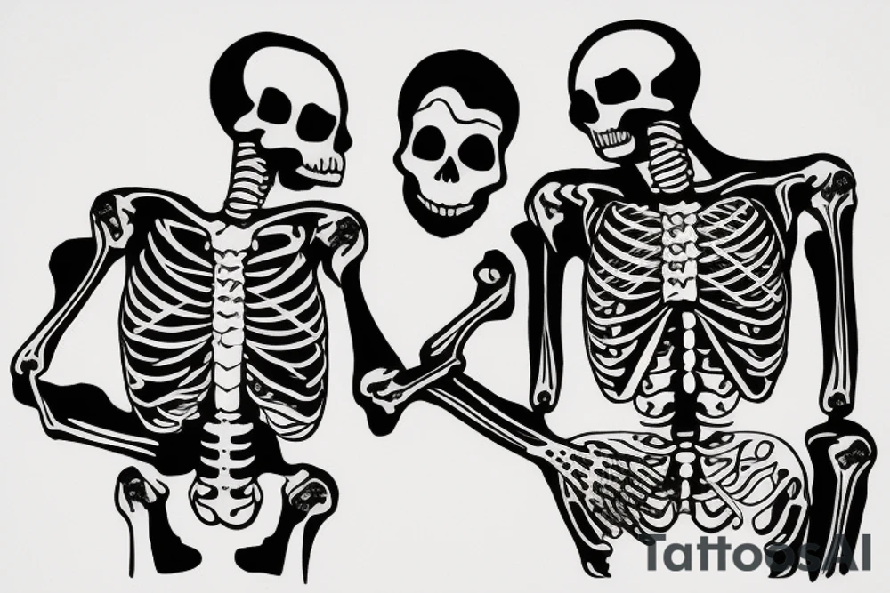 Skeleton talking to a human at a campfire tattoo idea