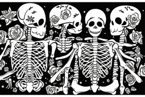 Skeleton talking to a human at a campfire tattoo idea