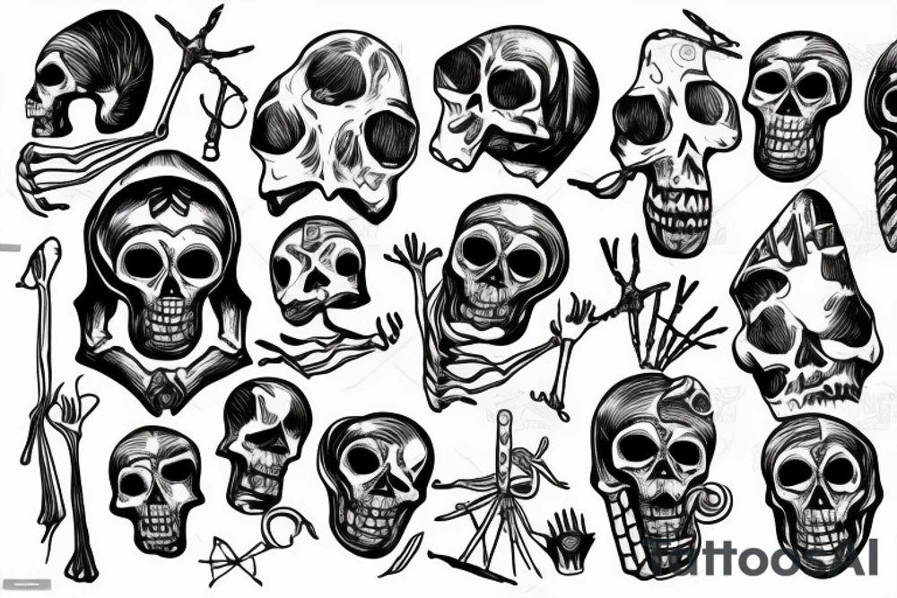Skeleton talking to a human at a campfire tattoo idea