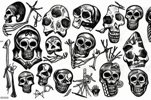 Skeleton talking to a human at a campfire tattoo idea