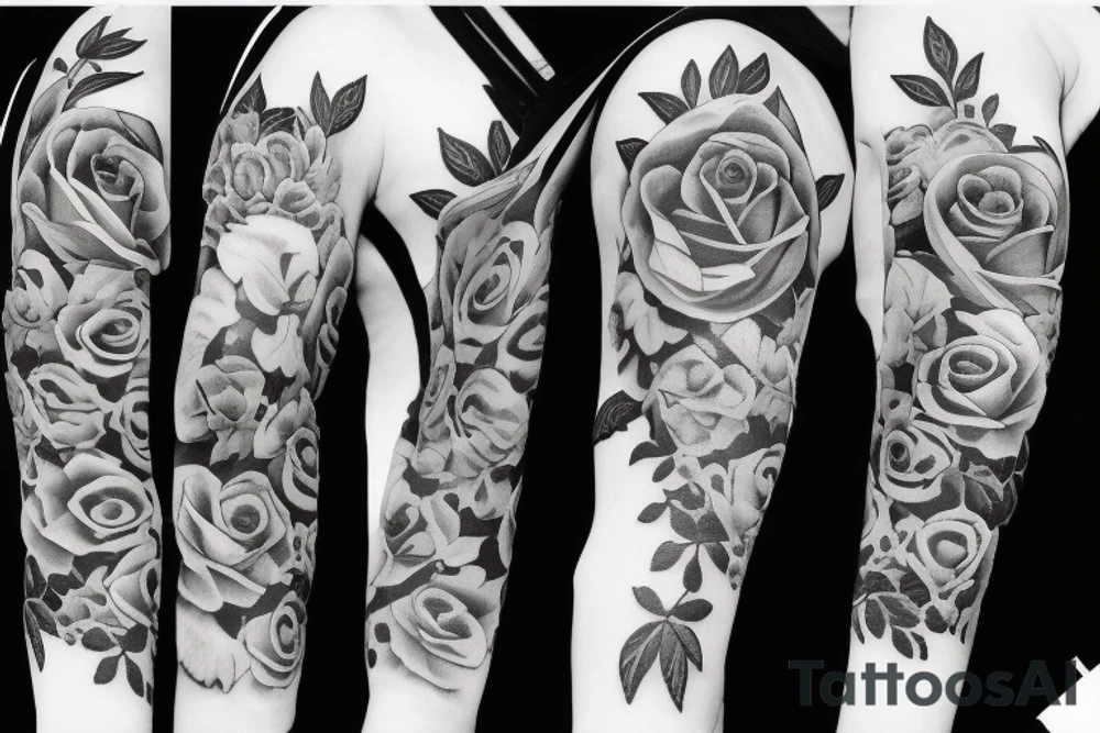 floral sleeve with roses tattoo idea