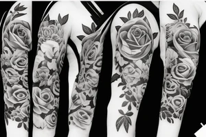 floral sleeve with roses tattoo idea