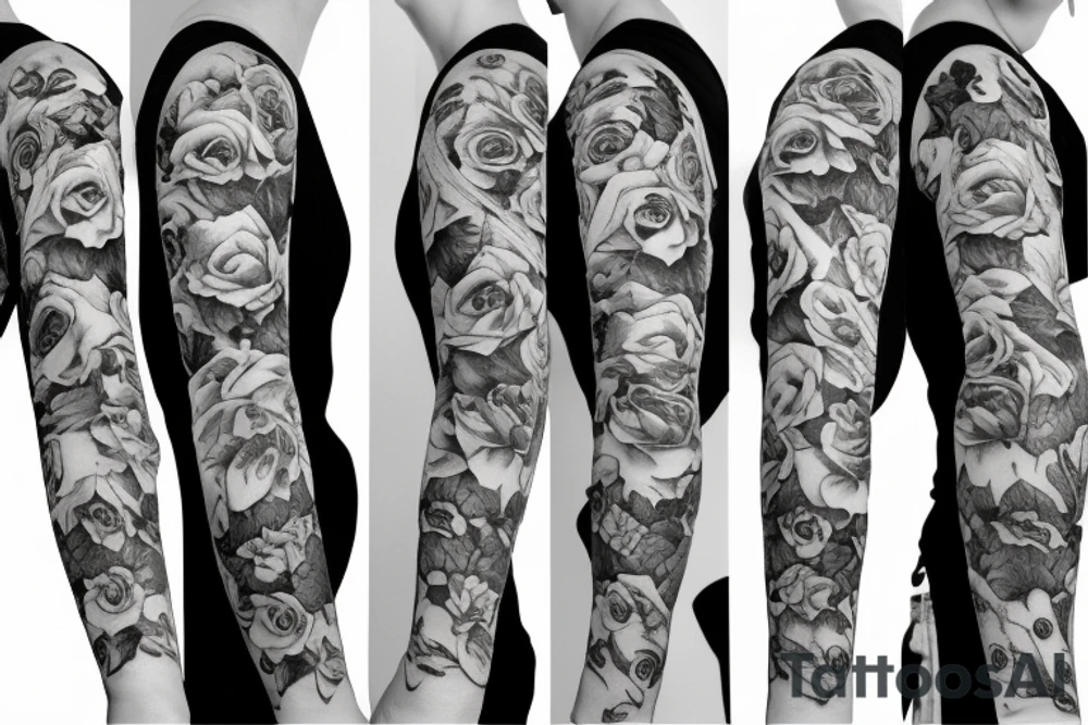 floral sleeve with roses tattoo idea