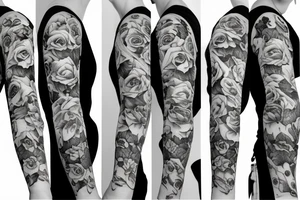 floral sleeve with roses tattoo idea
