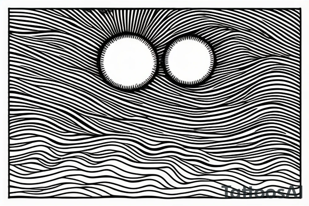 a sun setting over the sea and a morse code for RMJA disguised as the sun rays. Another morse code for A as a sea wave. tattoo idea