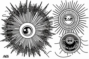 a sun setting over the sea and a morse code for RMJA disguised as the sun rays. Another morse code for A as a sea wave. tattoo idea