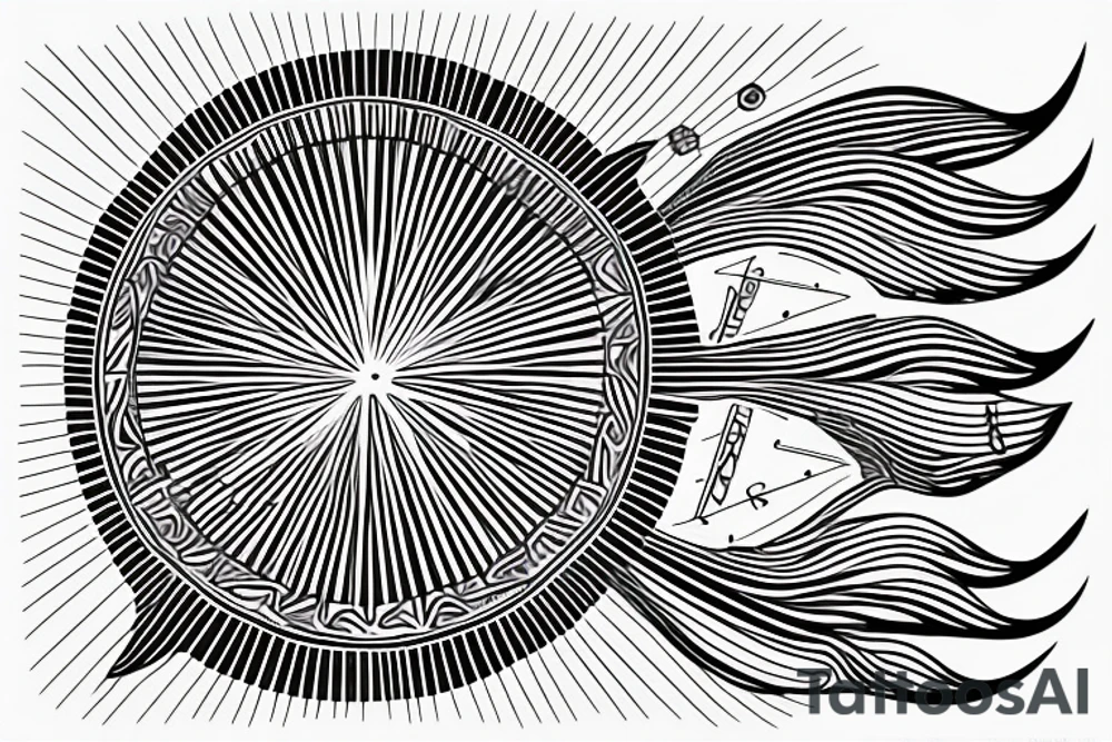 a minimal sun setting over the sea and a morse code for RMJA disguised as the sun rays. Another morse code for A as a sea wave. tattoo idea