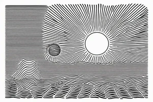 a minimal sun setting over the sea and a morse code for RMJA disguised as the sun rays. Another morse code for A as a sea wave. tattoo idea