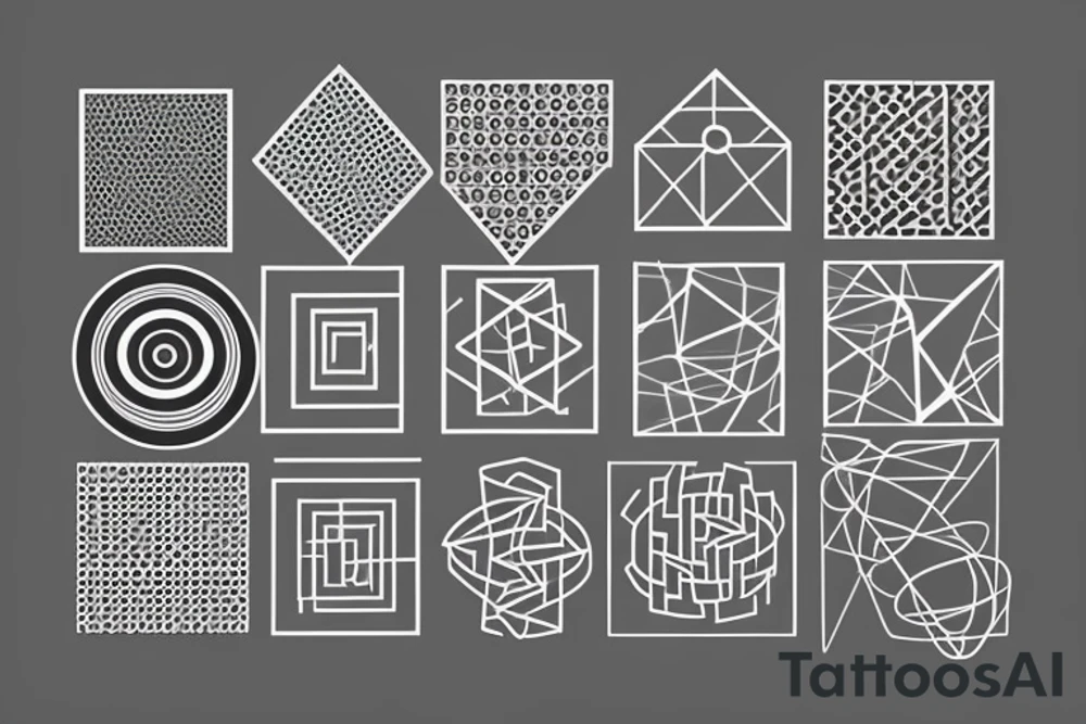 A series of interlocking shapes, such as circles, triangles, and squares, arranged in a way that creates a sense of modularity and flexibility, similar to the way that building blocks can be arranged and rearranged in various combinations. tattoo idea
