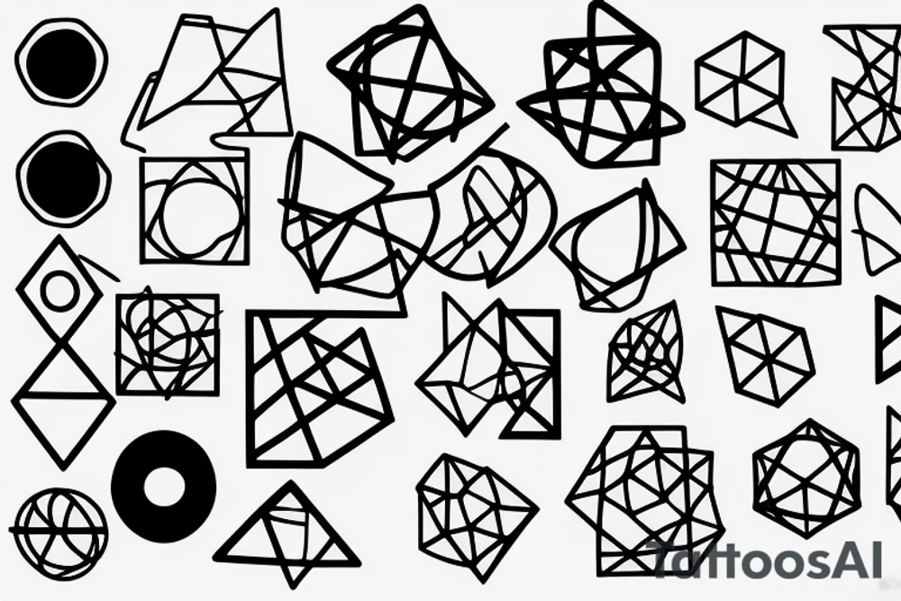 A series of interlocking shapes, such as circles, triangles, and squares, arranged in a way that creates a sense of modularity and flexibility, similar to the way that building blocks can be arranged and rearranged in various combinations. tattoo idea