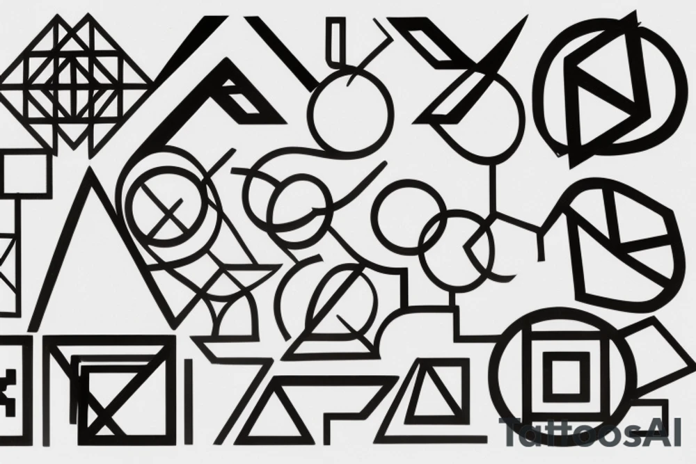 A series of interlocking shapes, such as circles, triangles, and squares, arranged in a way that creates a sense of modularity and flexibility, similar to the way that building blocks can be arranged and rearranged in various combinations. tattoo idea