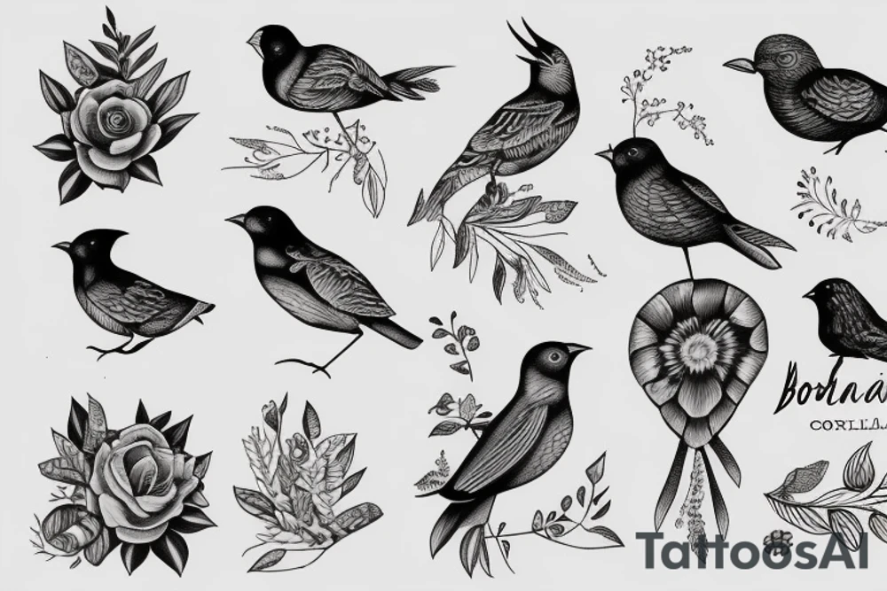 Bird with names Cornelia, Norah and Leona Isabel tattoo idea