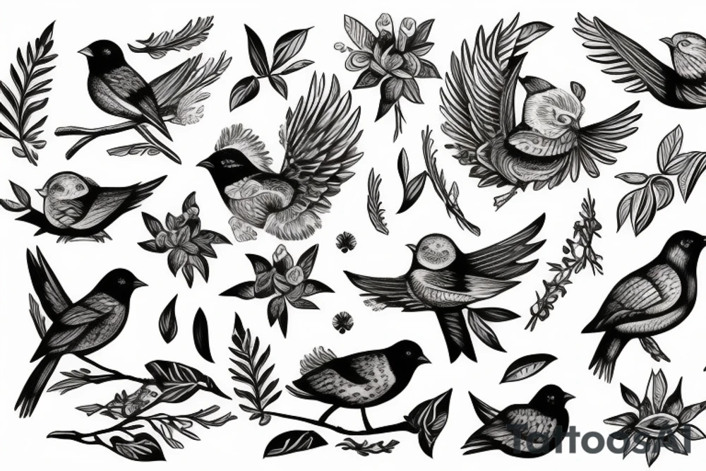 Bird with names Cornelia, Norah and Leona Isabel tattoo idea
