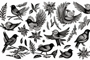 Bird with names Cornelia, Norah and Leona Isabel tattoo idea